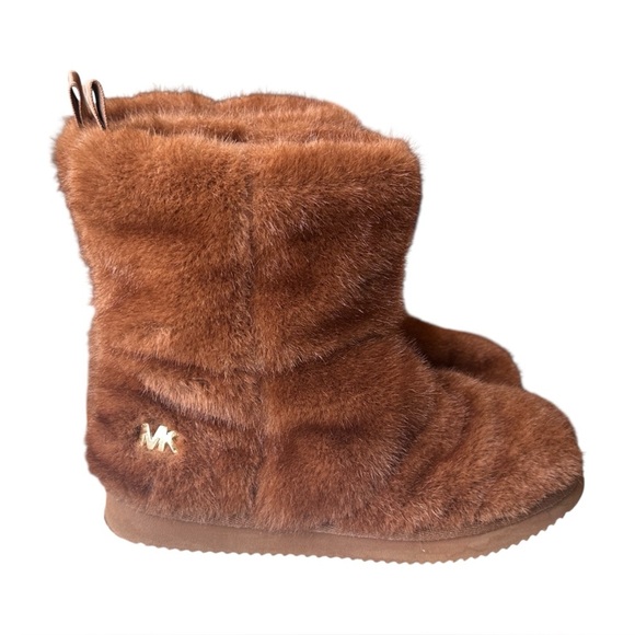 MICHAEL Michael Kors Faux Fur Stark Logo Tab Slipper Booties Brown Womens 9 $135 - Picture 1 of 7
